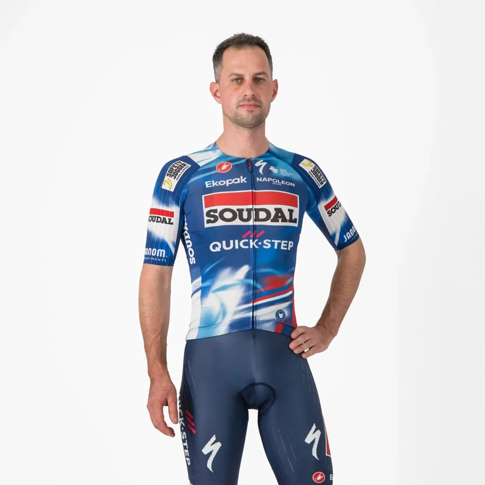 uPRISE Bikes Castelli Soudal Quick-Step Aero Race 8S Men's Short Sleeve Jersey - Blue/Red | Price match, 365 day return s, 18-Month Warranty, Finance Available & Free UK Delivery