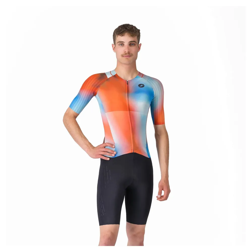 uPRISE Bikes Castelli Free Sanremo 3 Men's Short Sleeve Tri Suit - Paprika/Winter Sky | Price match, 365 day returns, 18-Month Warranty, Finance Available & Free UK Delivery