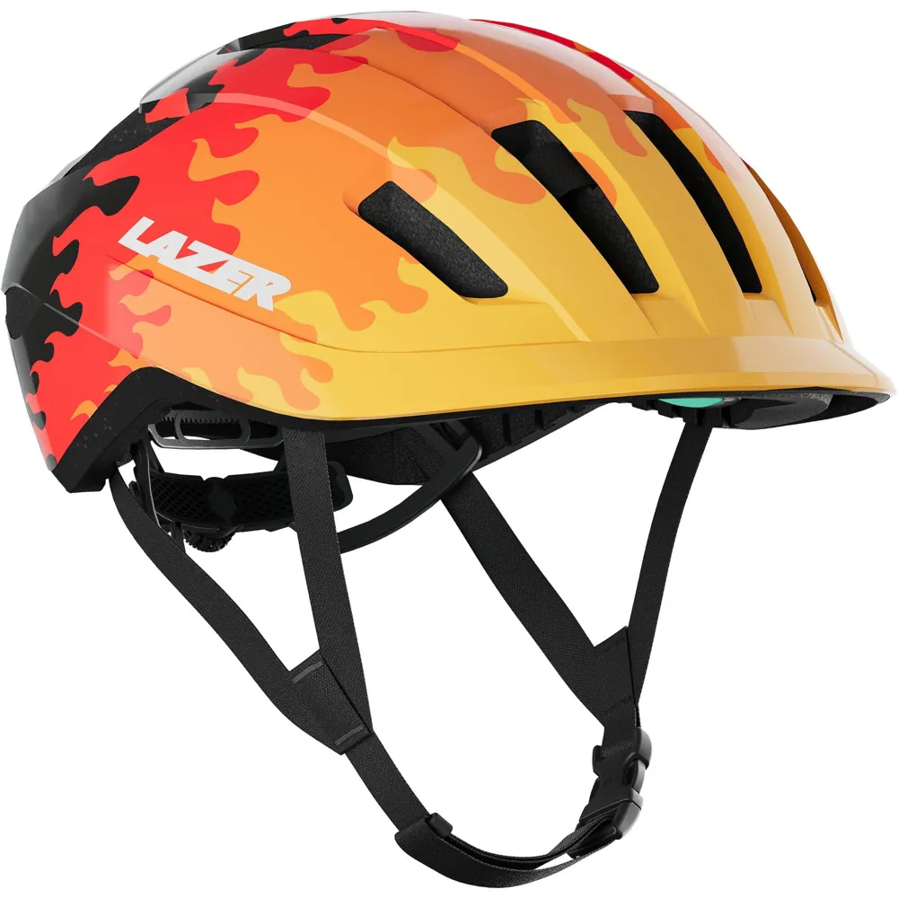 uPRISE Bikes Lazer J1 KinetiCore Youth Helmet - 50-56cm - Red Flames | Price match, 365 day returns, 18-Month Warranty, Finance Available & Free UK Delivery