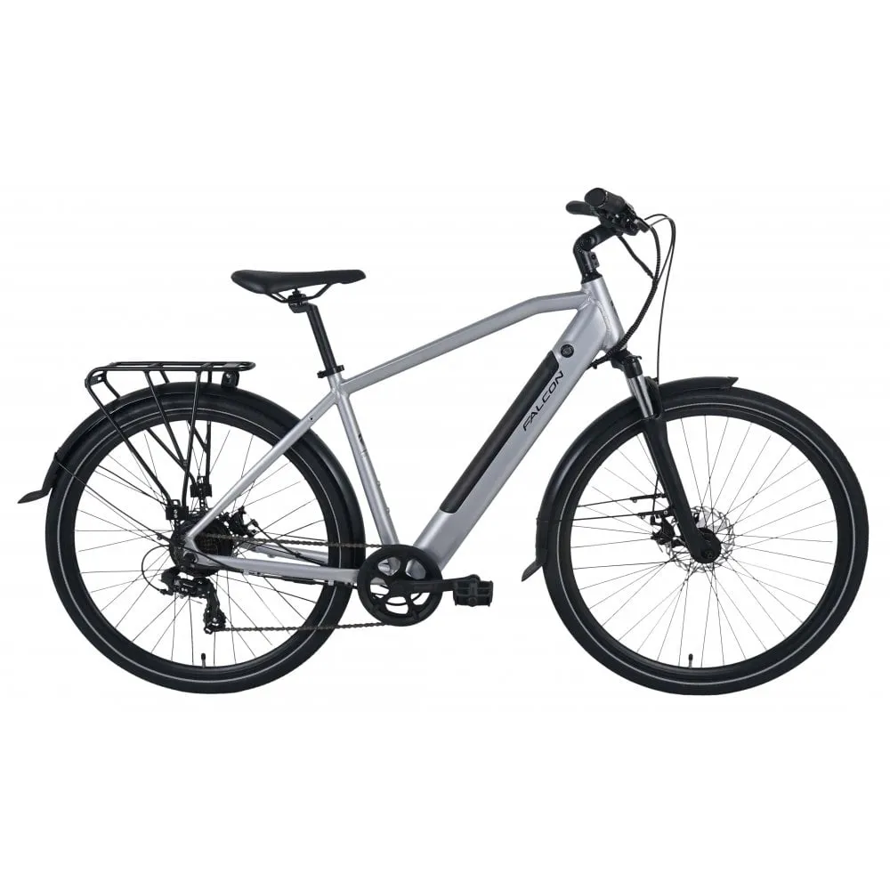 uPRISE Bikes Falcon Horizon Cross Bar 2024 Electric Hybrid Bike - Silver | Price match, 365 day return s, 18-Month Warranty, Finance Available & Free UK Delivery