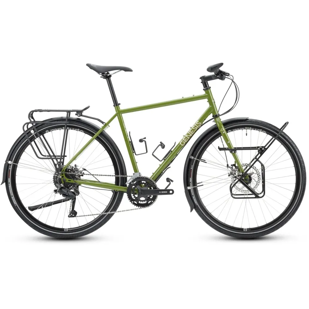 uPRISE Bikes Genesis Tour De Fer 10 2025 Flat Bar Touring Bike - Olive The Vida Loca | Price match, 365 day return s, 18-Month Warranty, Finance Available & Free UK Delivery