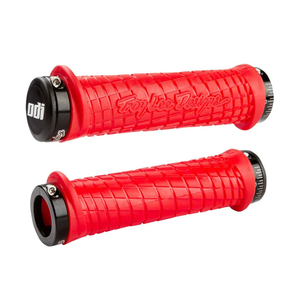 uPRISE Bikes ODI Troy Lee Designs MTB Lock-On Grips - 130mm - Red/Black | Price match, 365 day return s, 18-Month Warranty, Finance Available & Free UK Delivery