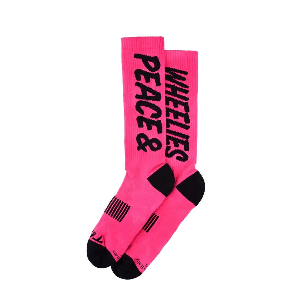 uPRISE Bikes Troy Lee Designs Performance Socks - Peace Wheelies Fuscia | Price match, 365 day return s, 18-Month Warranty, Finance Available & Free UK Delivery