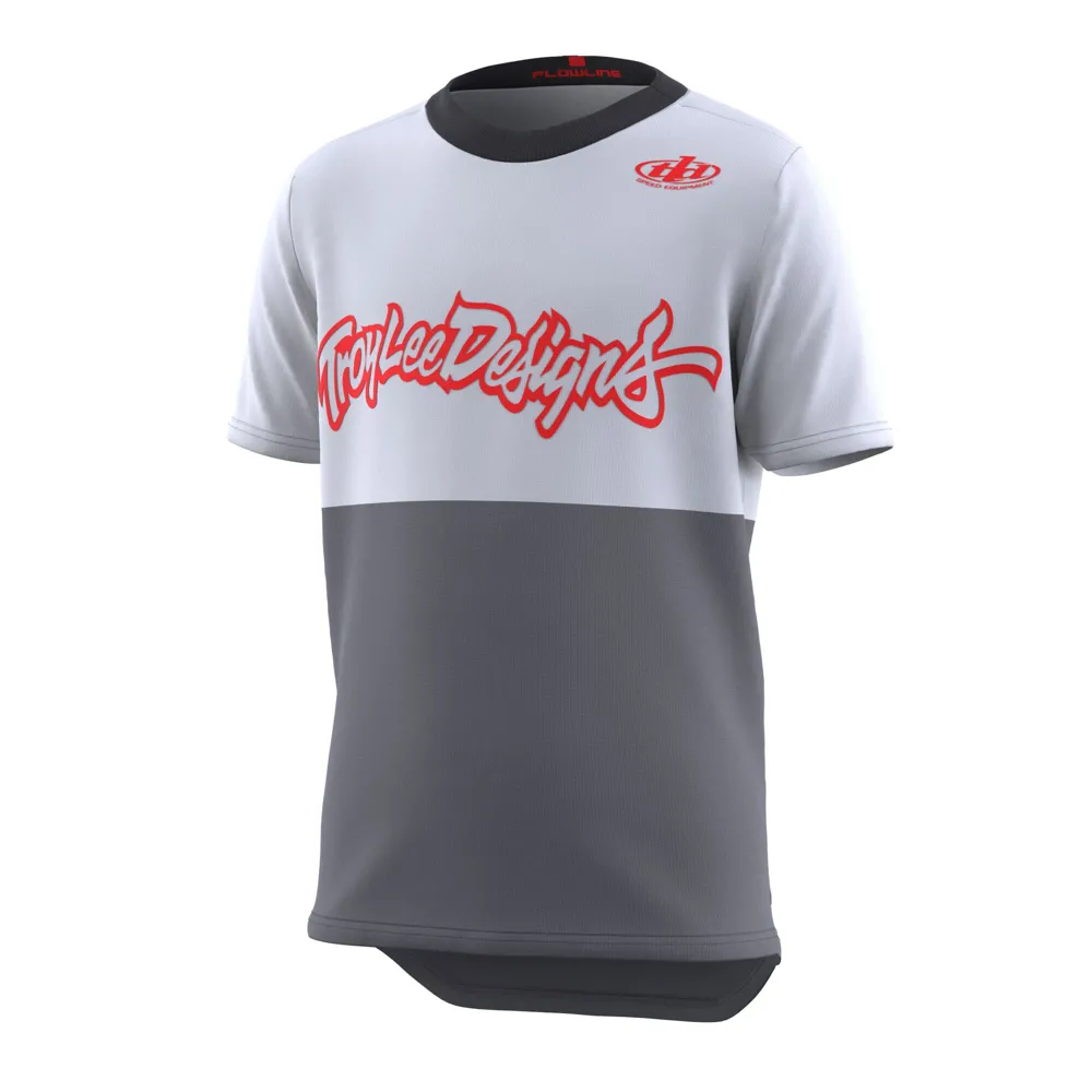 uPRISE Bikes Troy Lee Designs Flowline Youth Short Sleeve Jersey - Scripter Charcoal | Price match, 365 day return s, 18-Month Warranty, Finance Available & Free UK Delivery