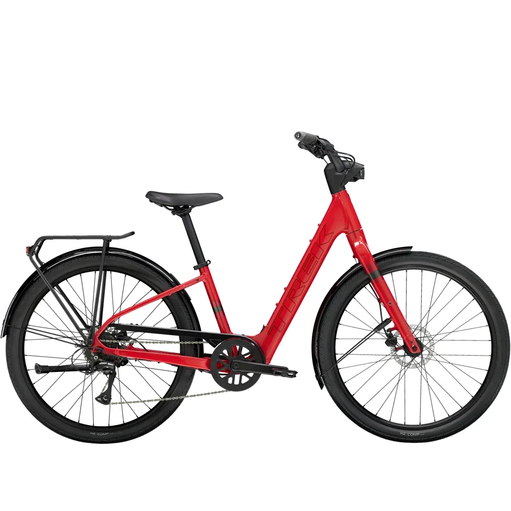 uPRISE Bikes Trek Verve+ 1 Lowstep 250w 2026 Electric Hybrid Bike - Viper Red | Price match, 365 day return s, 18-Month Warranty, Finance Available & Free UK Delivery