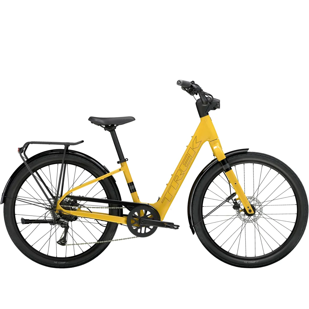 uPRISE Bikes Trek Verve+ 1 Lowstep 250w 2025 Electric Hybrid Bike - Baja Yellow | Price match, 365 day return s, 18-Month Warranty, Finance Available & Free UK Delivery